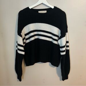 Saltwater LUXE Black White Striped Sweater Crewneck Neutral Casual Knit Large